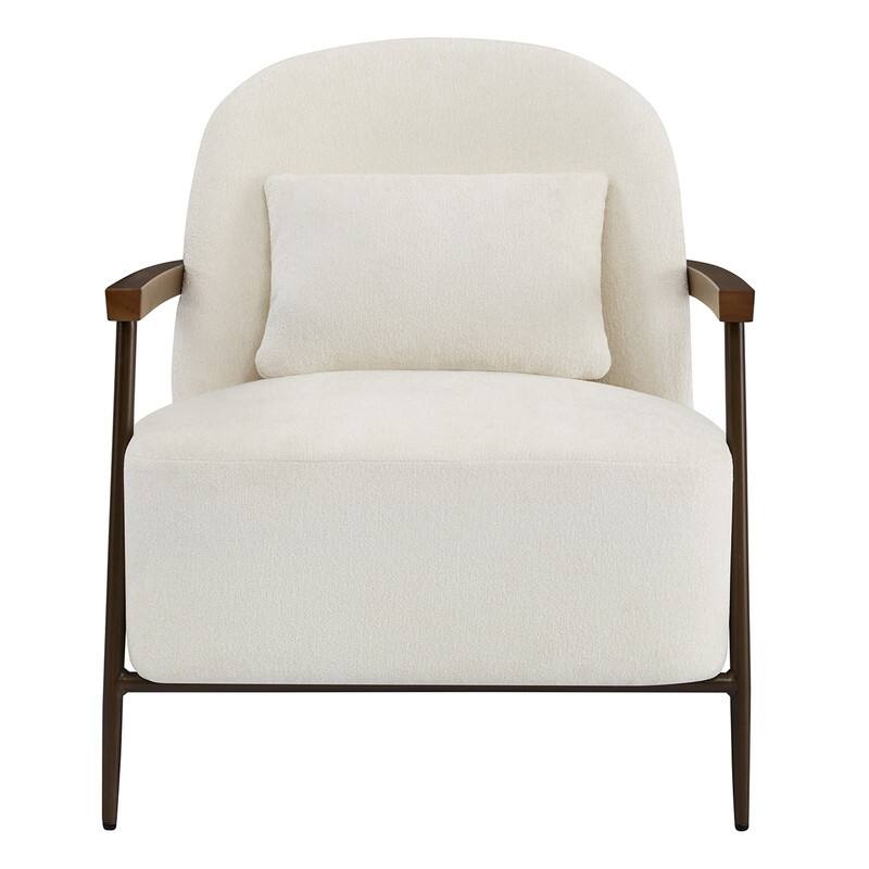 Spruce & Spring Anthony Modern Upholstered Faux Sherpa Chair with Wood Arms&Metal Legs