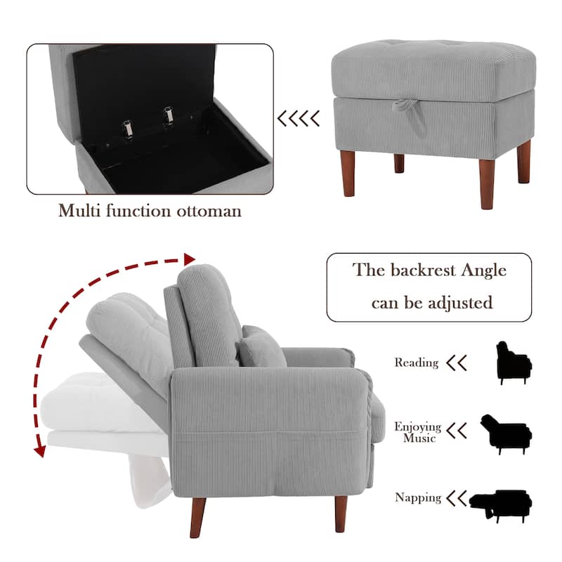 Modern Lounge Chair With Stroage Ottoman and Adjustable Backrest