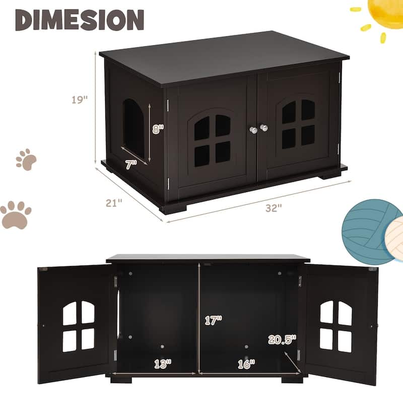 Large Wooden Cat Litter Box Enclosure Hidden Cat Washroom with Divider