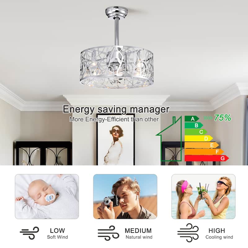 Cage Ceiling Fan Light with 5 Blades and Remote Control, 3 Speed Settings for Bedroom and Living Room