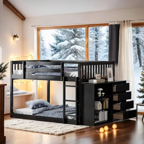 slide 2 of 19, Full over Full Bunk Bed with Storage and Ladder, Espresso Espresso