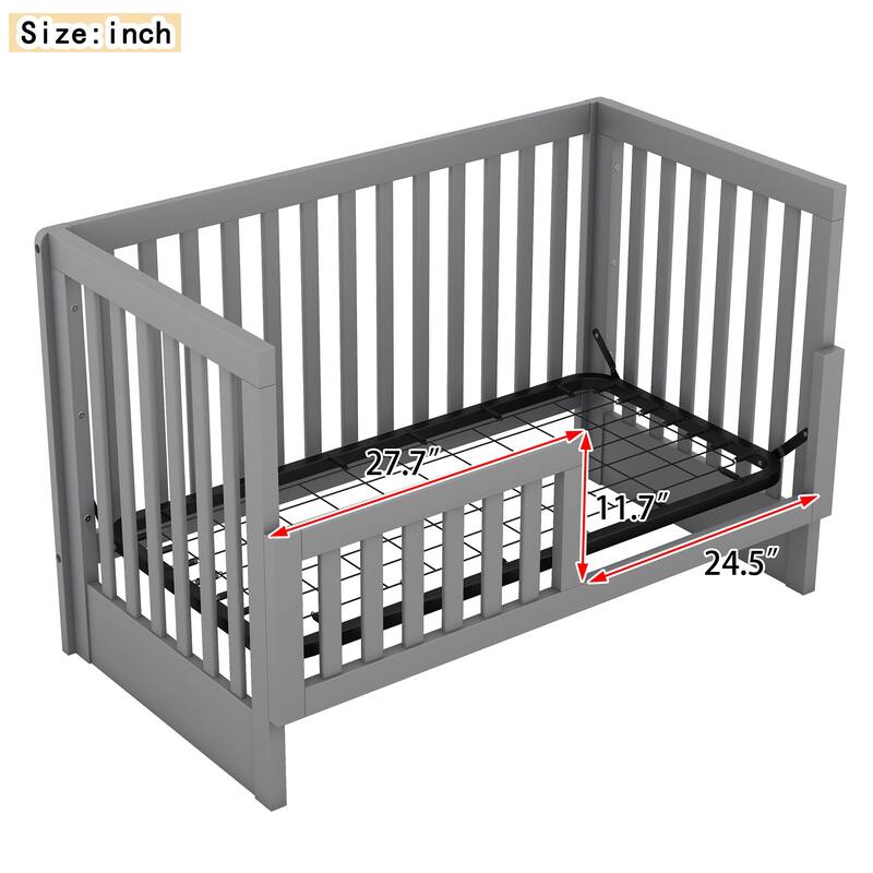 Gray Creative Crib with Changing Table, Convertible into Full Size Bed