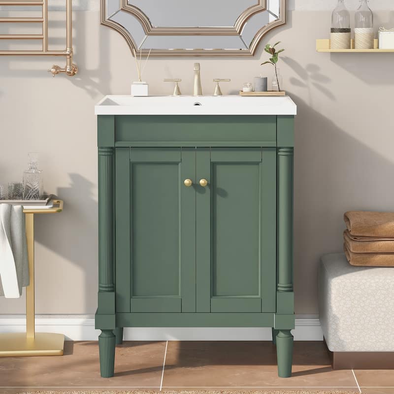 2-Tier Modern Bathroom Vanity with Top Sink and Large Storage Shelves