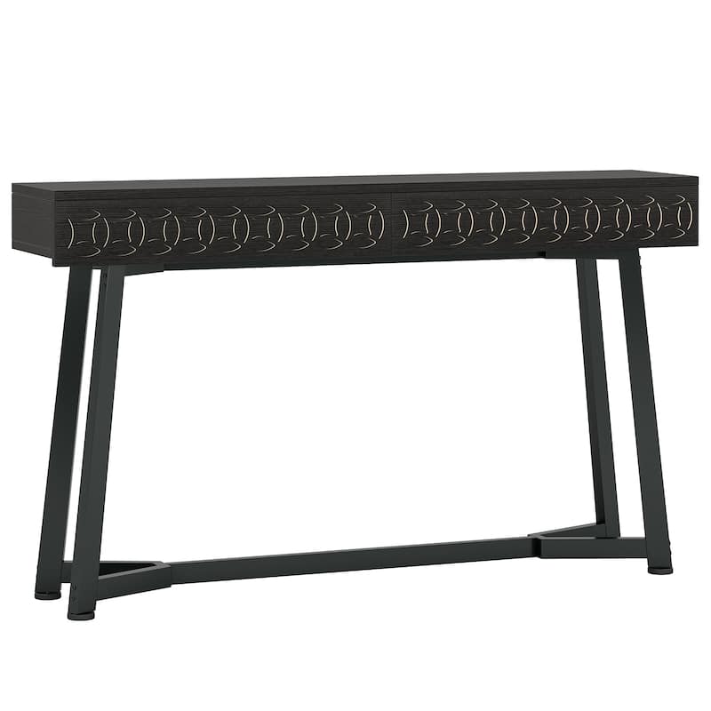 55-Inch Modern Console Table Black Entryway Table with 2 Drawers