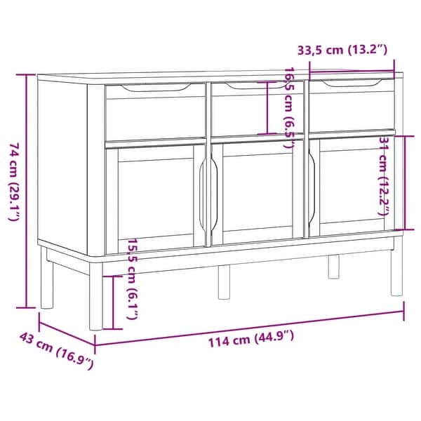 dimension image slide 0 of 2, vidaXL Sideboard FLORO 44.9"x16.9"x29.1" Solid Wood Pine - 44.9" x 16.9" x 29.1"