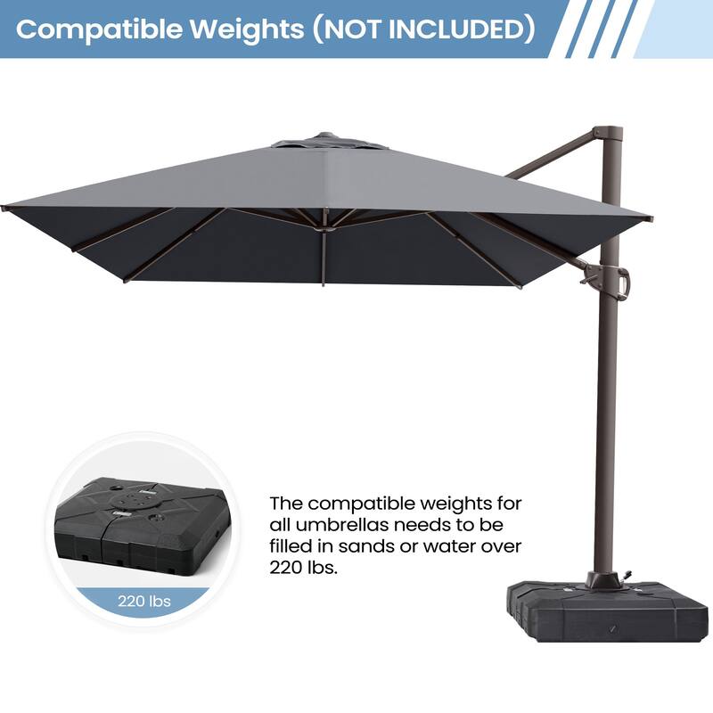 10x12.5 FT Outdoor Patio Cantilever Umbrella 360 Degree Rotation