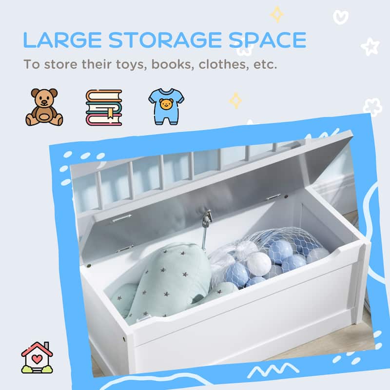 Qaba Toddler Toy Box Storage Bench with Large 27 L Interior, Kids Storage Bench Seat with Storage for Toddler Playroom Furniture