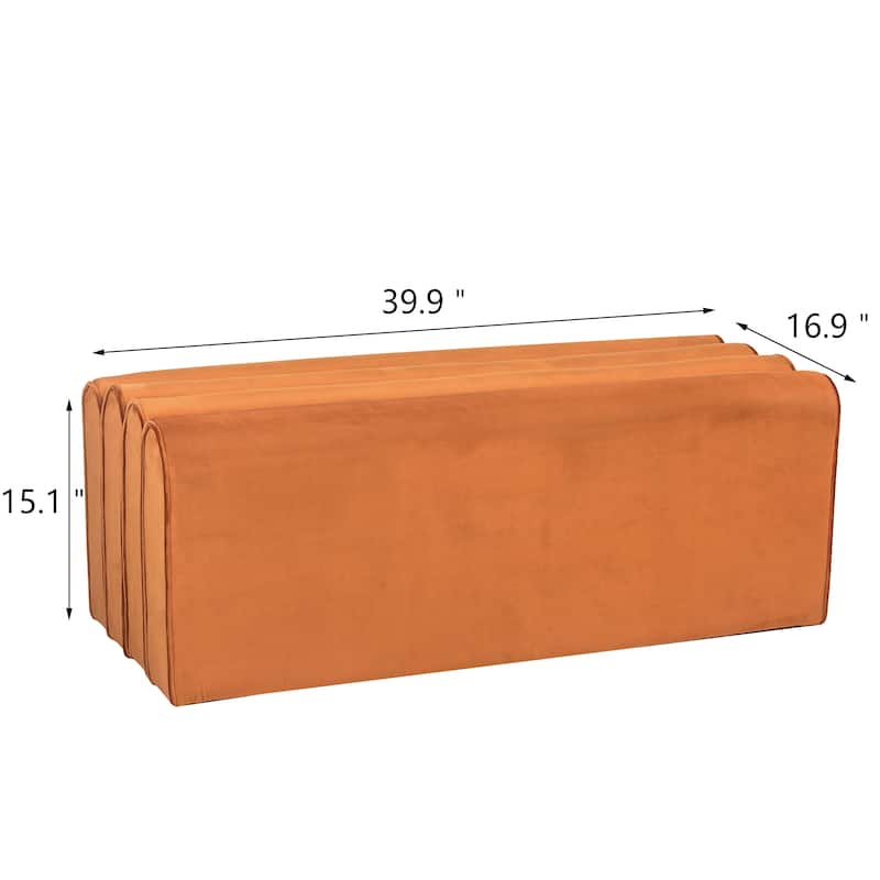 Adeco Footrest Ottoman Bench Velvet Pleated Design Foot Stool