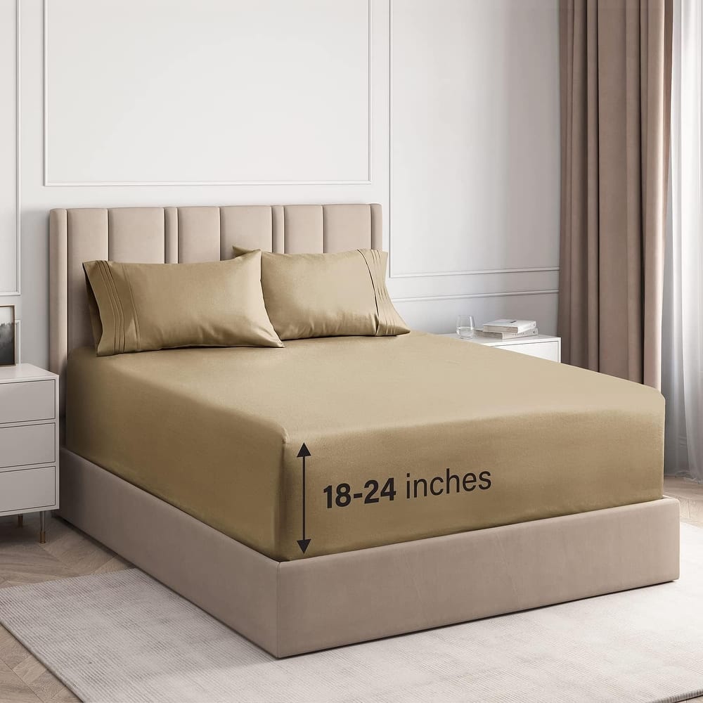 CGK Linens 4 Piece 100% Cotton Inch Extra Deep Pocket Bed Sheet Set