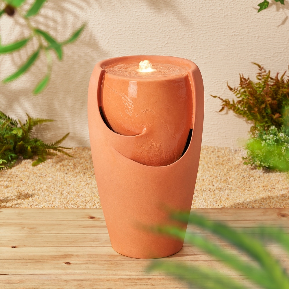 Demta 21-inch Ceramic Pot Fountain with Pum LED Light by Havenside Home