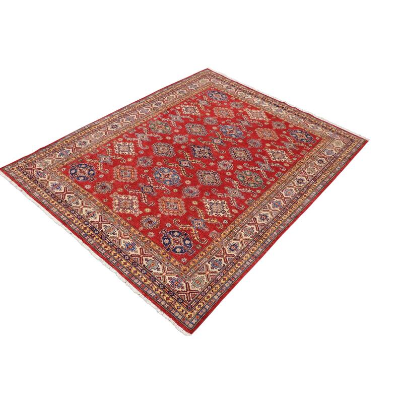 Rustic Super Kazak Janes Red/Beige Hand Knotted Wool Rug - 8'2'' x 10'3''