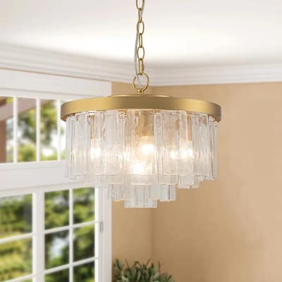 5-Light Tiered Water Glass Round Semi Flush Chandelier
