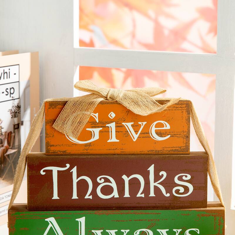 Glitzhome Fall Harvest Thanksgiving Wooden Block Set