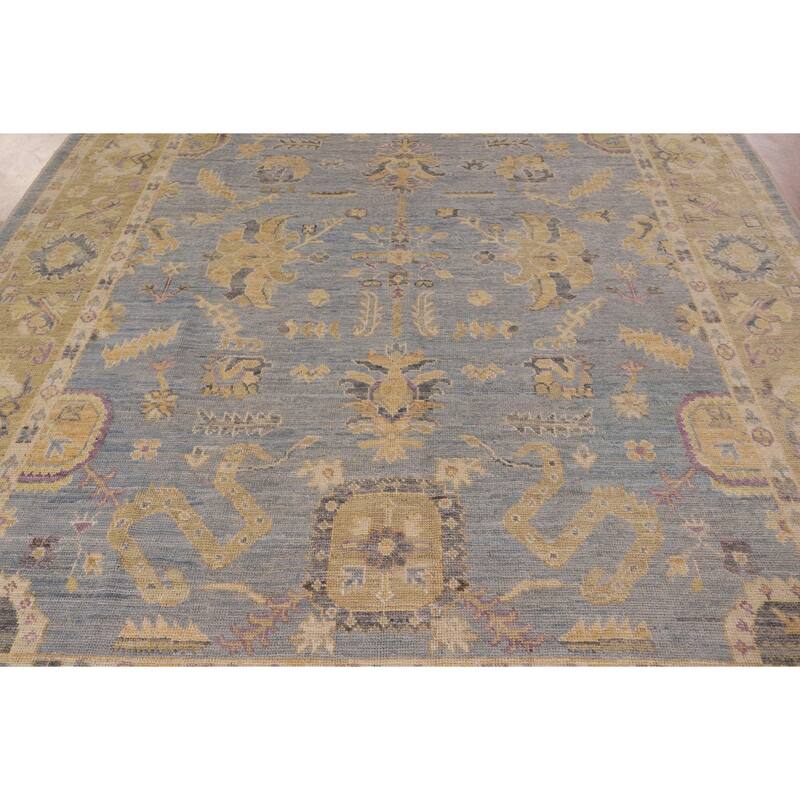 Light Blue Vegetable Dye Oushak Area Rug Hand-Knotted Wool Carpet - 8'3" x 10'2"