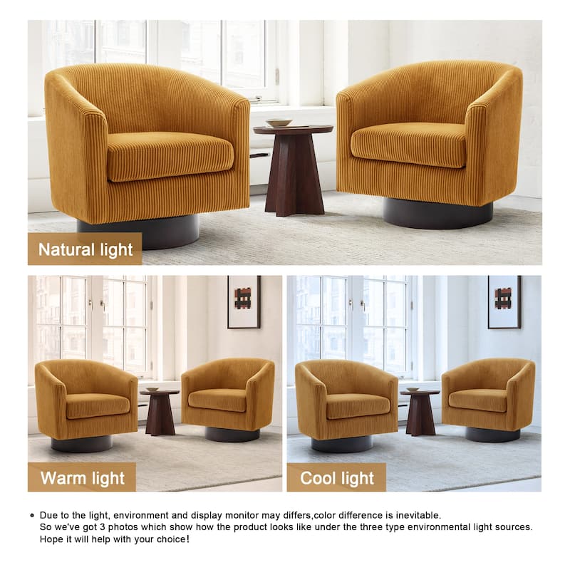 2 Set 360° Swivel Corduroy Accent Chairs Barrel Armchairs