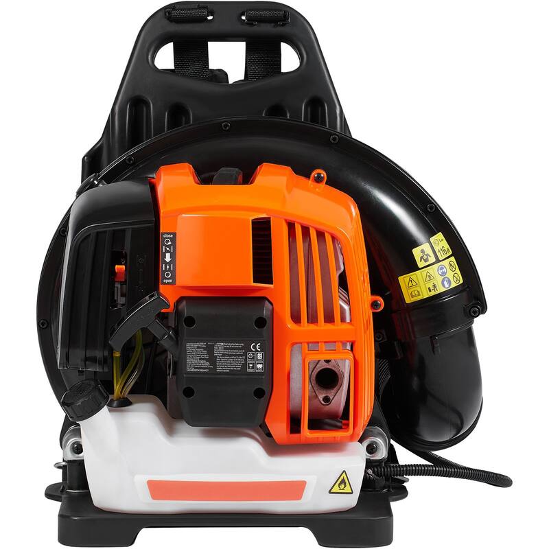 Orange Backpack Leaf Blower with Fuel Tank and Adjustable Padded Shoulder Straps
