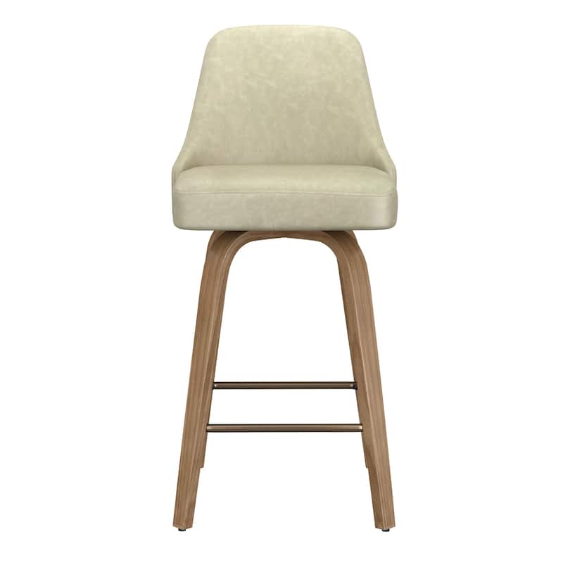 Modern Faux Leather & Bentwood 26" Counter Stool w/Swivel, Set of 4 - Ivory & Whitewash