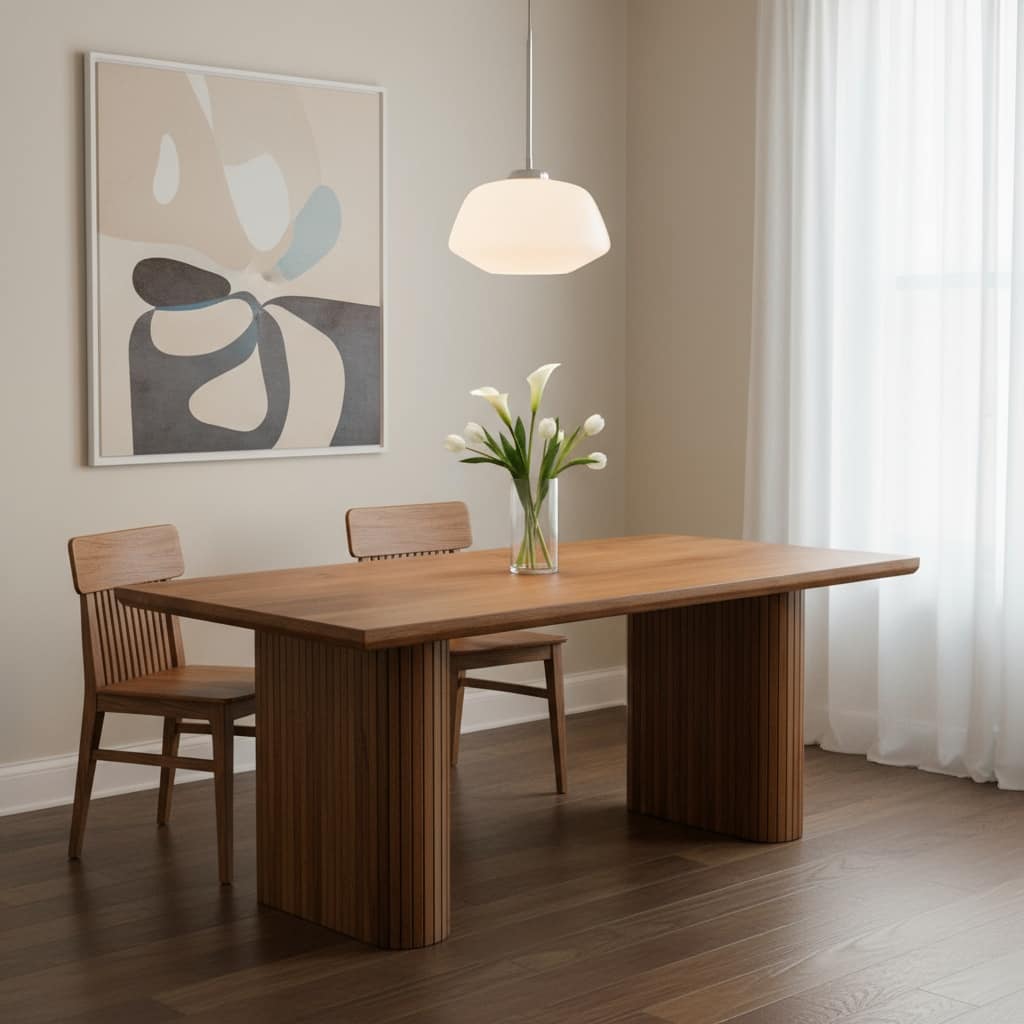 HomeRoots 82" Brown Wood Double Pedestal Base Dining Table - 82.00 in. x 30.00 in. x 38.00 in.