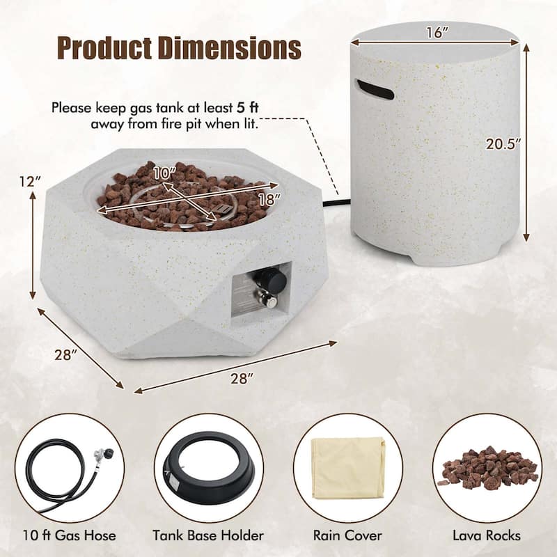 Fire Pit Table Set w/Tank Holder Round Terrazzo Propane Gas Fire Table