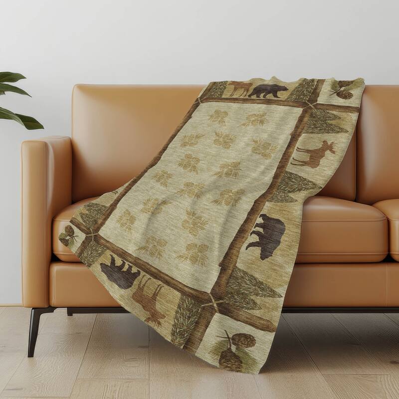 Premium Machine Washable ASB142 Bear Moose Sherpa Throw Blanket - Khaki - 4'2" x 5'10"