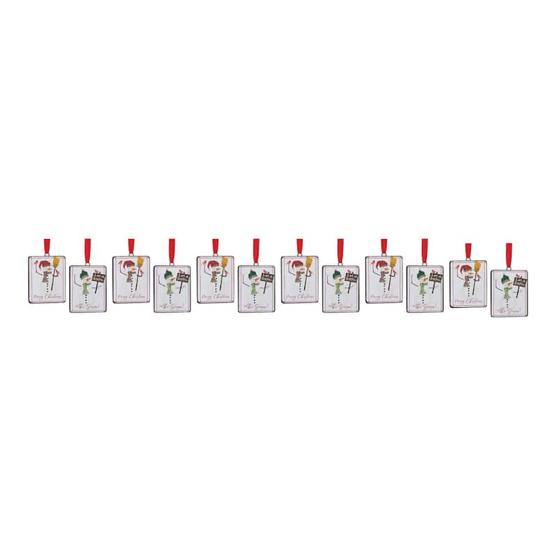 Club 12 White Red Snowman Sentiment Tag Christmas Ornaments 5.5"