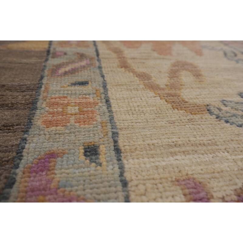 Vegetable Dye Oushak Turkish Rug Hand-Knotted Brown Wool Carpet - 9'2"x 11'10"