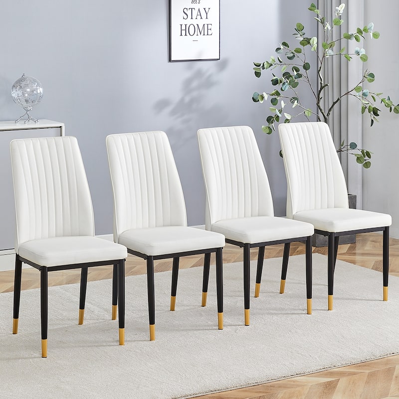 Faux Leather Dining Chairs Set of 4, Upholstered Dining Room Chairs with Metal Legs, Modern Side Chairs for Dining Room, Kitchen - White
