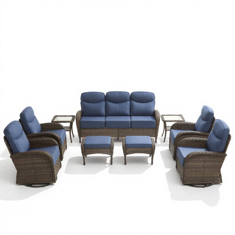 Pocassy Outdoor Wicker Patio Sofa with Swivel Chair Ottoman Sets