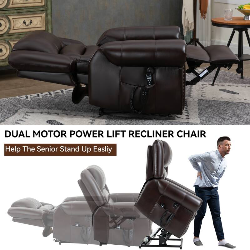 Power Lift Recliner Chair Heat Massage Dual Motor Infinite Position Up to 350 LBS, Heavy Duty Motion Mechanism with USB Ports
