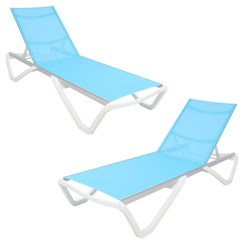 Furnish Theory Seabreeze Deck Patio Sunloungers Lounge Chairs Outdoor Chaise Lounges (Various Frame & Mesh Colors; Set of 2) - White Frame & Turquoise Mesh
