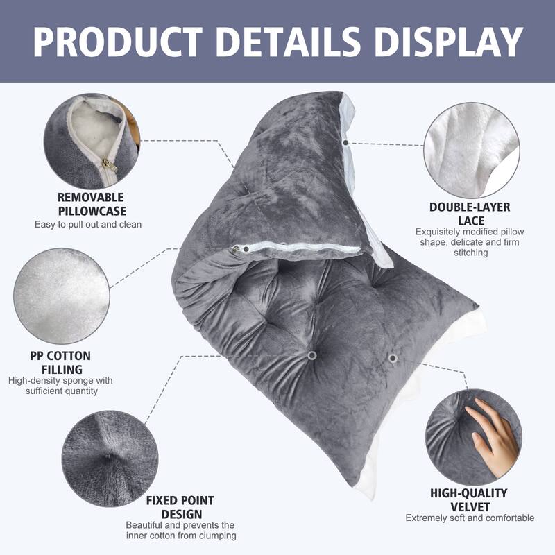 Velvet Bed Headboard Pillow with Tie-on Cushion Backrest for Bed Cushion,Sofa Cushion