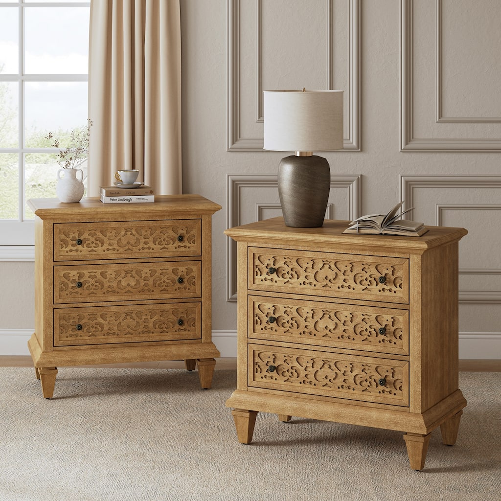 Vittorio Transitional 3 - Drawer Nightstand with Built-In Outlets Set of 2 by HULALA HOME
