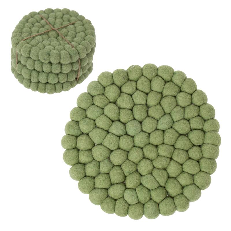 Handcrafted Felt Trivet & Coaster Set, Rose Quartz - Sage