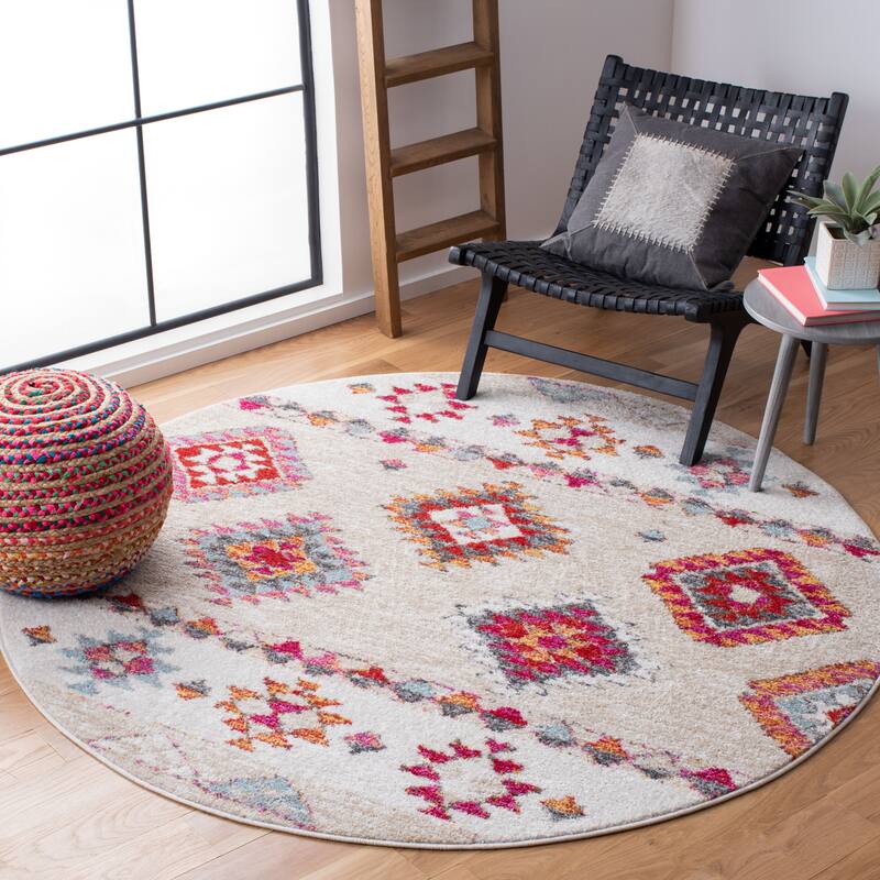 SAFAVIEH Adirondack Akife Moroccan Boho Rug - 6' Round - Beige/Red