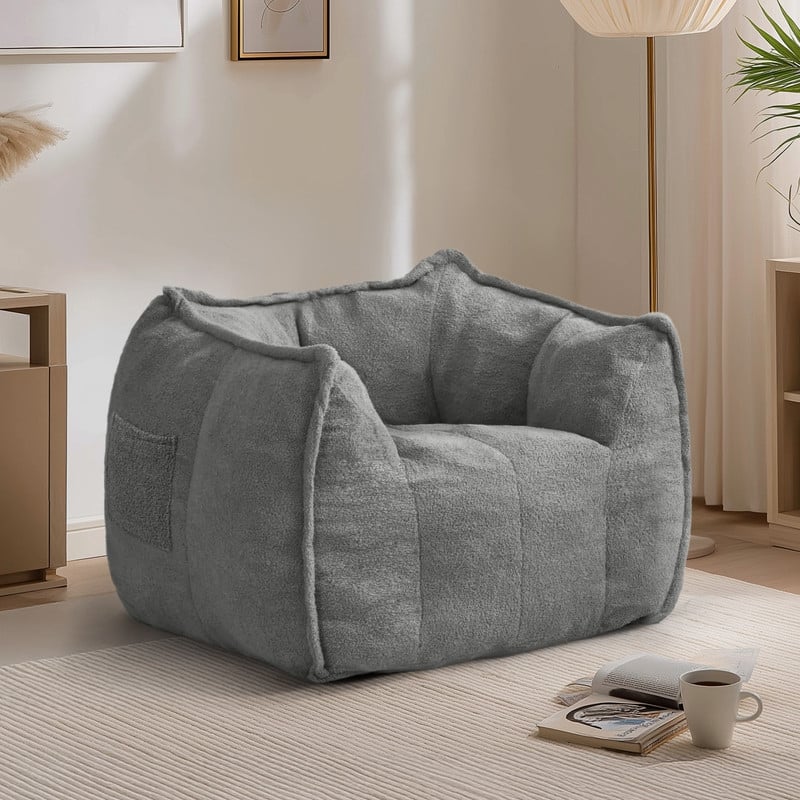 Teddy Fleece Single Bean Bag Chair - Grey
