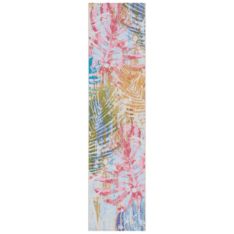SAFAVIEH Summer Elya Tropical Indoor/ Outdoor Waterproof Rug - 2' x 8' Runner - Blue/Beige