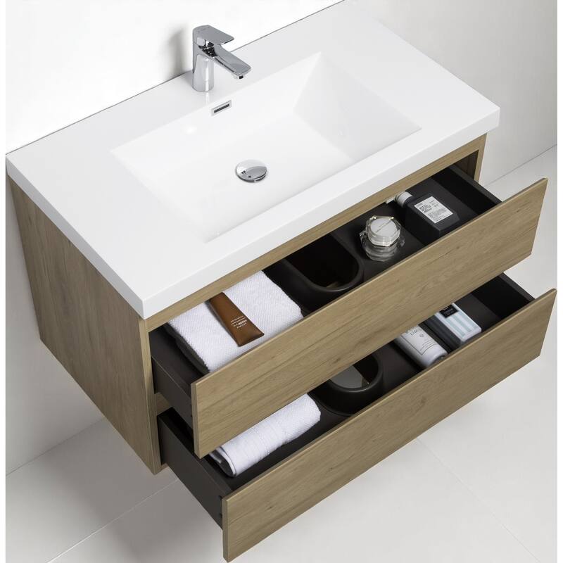 30" Wall-Mounted Bathroom Vanity with Resin Sink - Floating Bathroom Cabinet with Soft-Close Hinges,Floating Vanity Cabinet