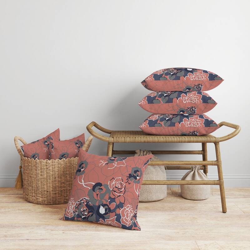 Regal Rose Retreat Faux Suede Reversible Throw Pillow Desaturated and Red