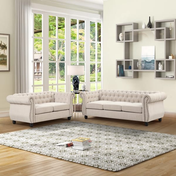 Morden Fort Lovaseat and Sofa Set Tufted Upholstered Chesterfield