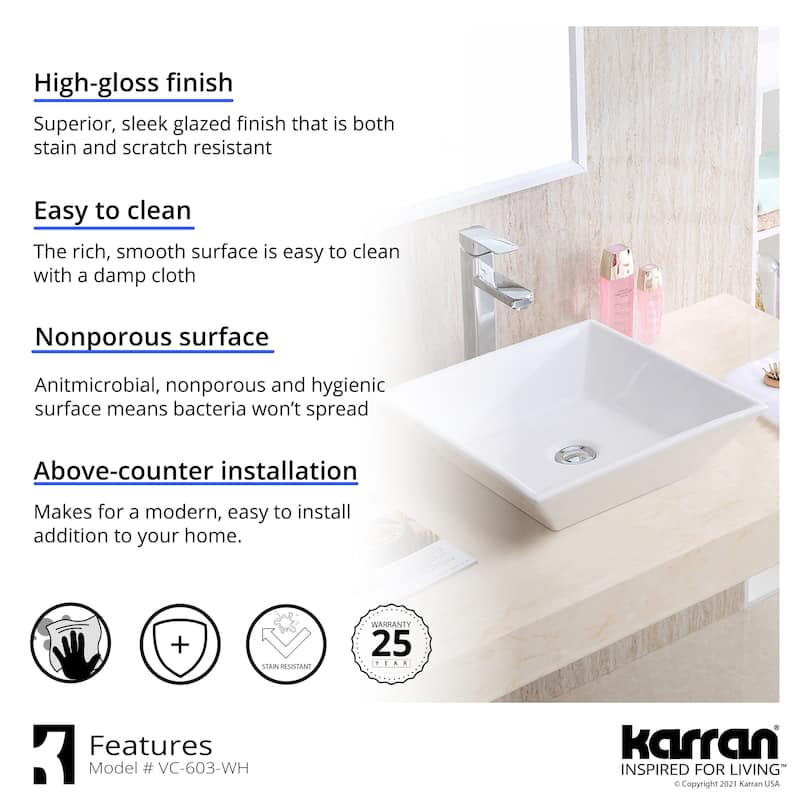 Karran Valera 16" Vitreous China Vessel Bathroom Sink in White