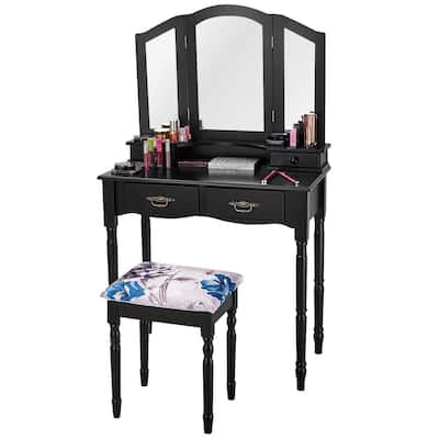 Vanity Makeup Dressing Table with Tri Folding Mirror - 31.5" x 15.7" x 54.0" (L x W x H)