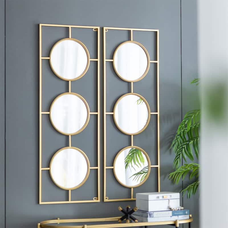 3 Mirror Piece Wall Mirror in Gold Rectangular Frame