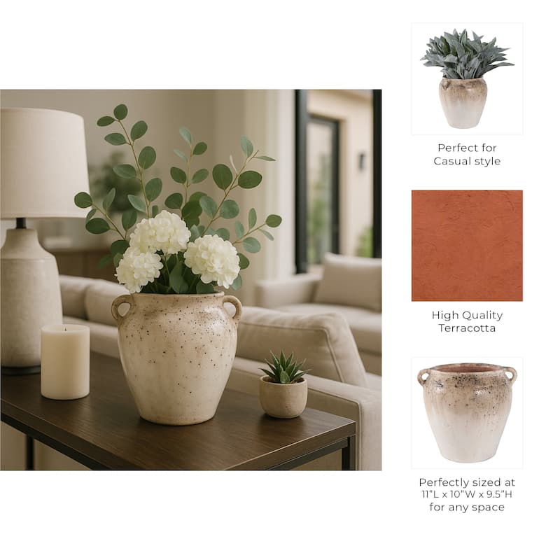 Modern Terracotta Tall Vase with Speckled Finish - Ivory & Brown