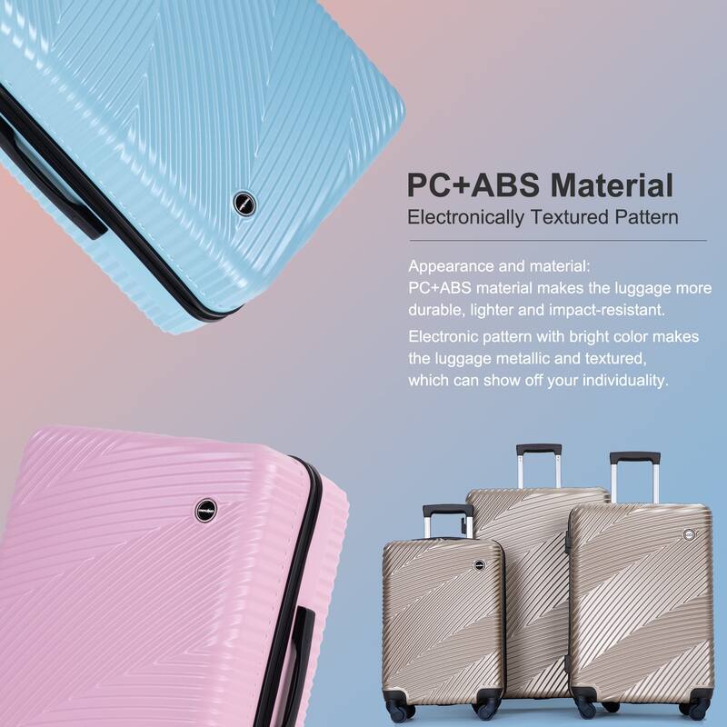 Merax 3 Piece ABS+PC Hardside Lightweight Luggage Sets with Two Hooks and Spinner Wheels, for Family Travel