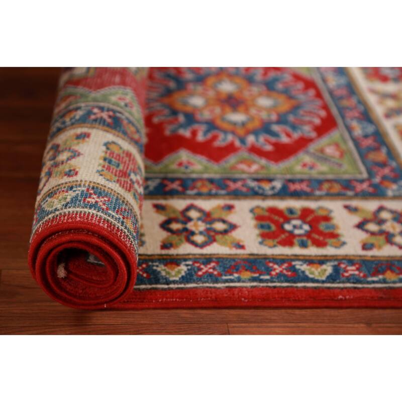 Red Kazak Foyer Rug Hand-Knotted Accent Geometric Wool Carpet - 2'8"x 4'0"