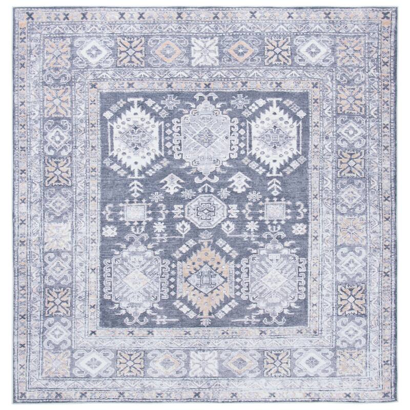 SAFAVIEH Serapi Machine Washable Zelda Shabby Chic Distressed Rug - 6'7" Square - Grey/Beige