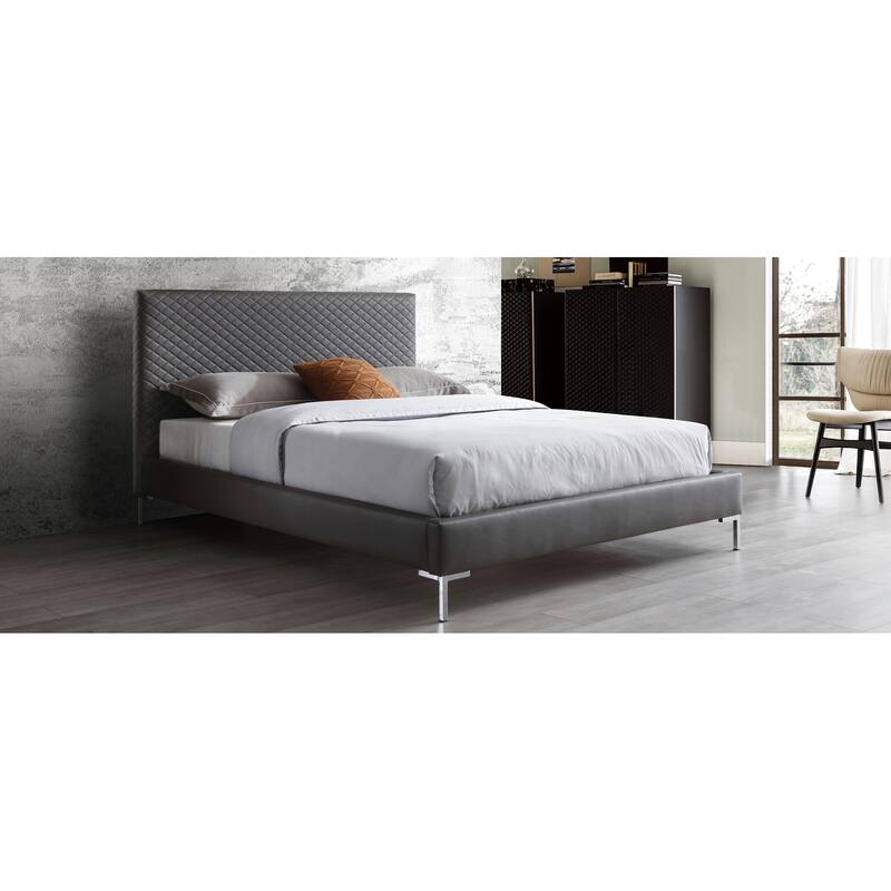 Elegant Full Bed - Dark Gray Upholstered Platform Bed with Chrome Legs - Modern Bedroom Furniture