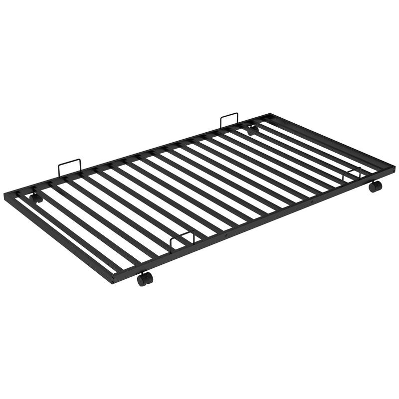 Steel Twin over Full Bunk Bed with Trundle and Two-Side Ladders, Black