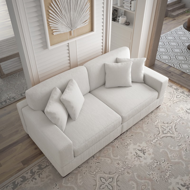 Corduroy Couch Modular Sectional Sofa with Pillows