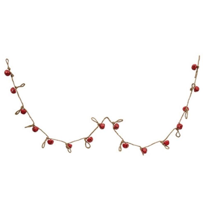 5’ Winter Bell Garland with Red Jingle Bells on Jute Rope for Rustic Holiday Decorations - Red